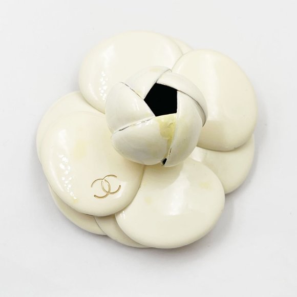 CHANEL, Jewelry, Chanel Gold Cc Ivory Camellia Large Brooch